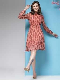 KASSUALLY - Orange Paisley Fit & Flare Dress