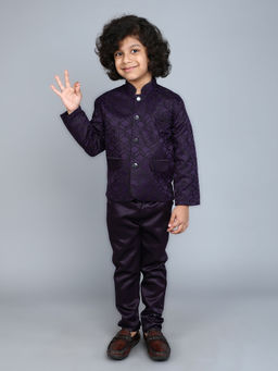 FOURFOLDS - Boys Purple Printed Jodhpuri & Pant (Set of 2)