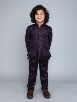 FOURFOLDS - Boys Purple Printed Blazer & Pant (Set of 2)