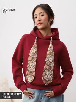 The Souled Store - Official Crimson Bandana-Tie Women Oversized Hoodie