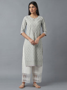 W - Floral Grey Kurta