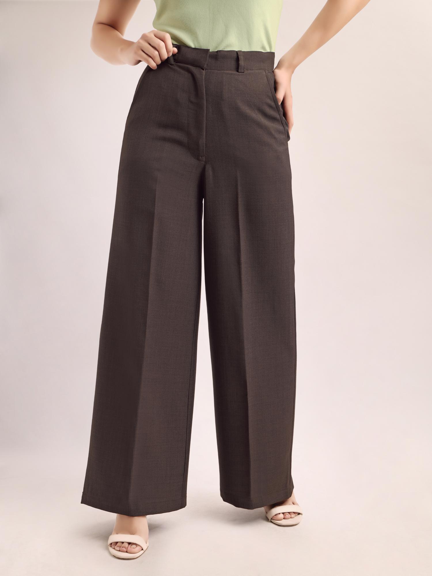 purvaja Women Comfort Relaxed Fit Below Knee Flat Front High Rise Solid Formal Trouser Bronze-picture-41