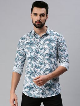 SHOWOFFFF - Men Casual Slim Collar White Printed Shirt