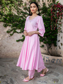 Empress Pitara - Baby Pink Flare Kurta And Palazzo (Set of 2)