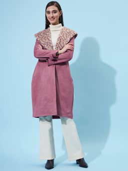 AAREIN - Pink Long Sleeves Solid Suede Casual Regular Fit Overcoat