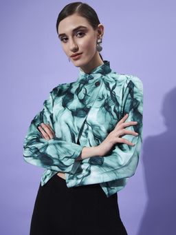 AAREIN - Green Long Sleeves Printed Polyester Casual Regular Fit Jacket