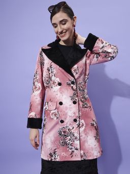 AAREIN - Pink Long Sleeves Printed Polyester Casual Regular Fit Winter Coat