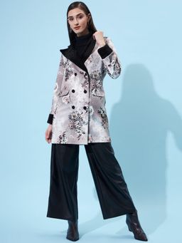 AAREIN - Grey Long Sleeves Printed Polyester Casual Regular Fit Winter Coat