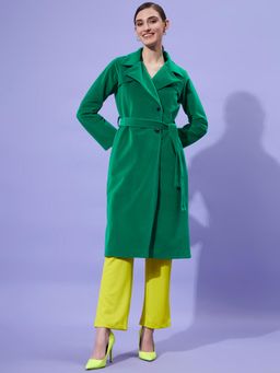 AAREIN - Green Long Sleeves Solid Woolen Casual Regular Fit Overcoat with Belt