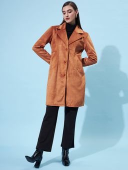 AAREIN - Rust Long Sleeves Solid Suede Casual Regular Fit Overcoat