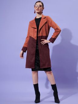 AAREIN - Rust Long Sleeves Colorblock Suede Casual Regular Fit Overcoat