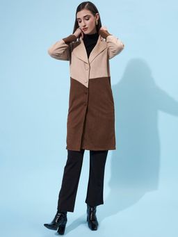 AAREIN - Beige Long Sleeves Colorblock Suede Casual Regular Fit Overcoat