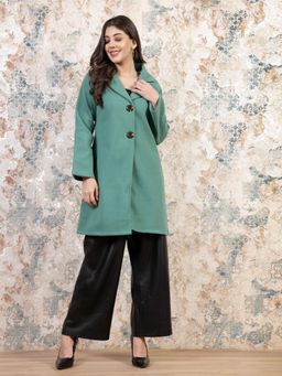 AAREIN - Green Long Sleeves Solid Woolen Casual Regular Fit Overcoat