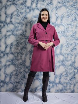 AAREIN - Purple Long Sleeves Solid Woolen Casual Regular Fit Overcoat