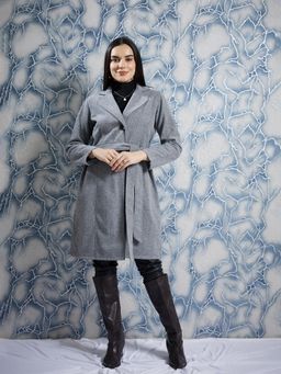 AAREIN - Grey Long Sleeves Solid Woolen Casual Regular Fit Overcoat