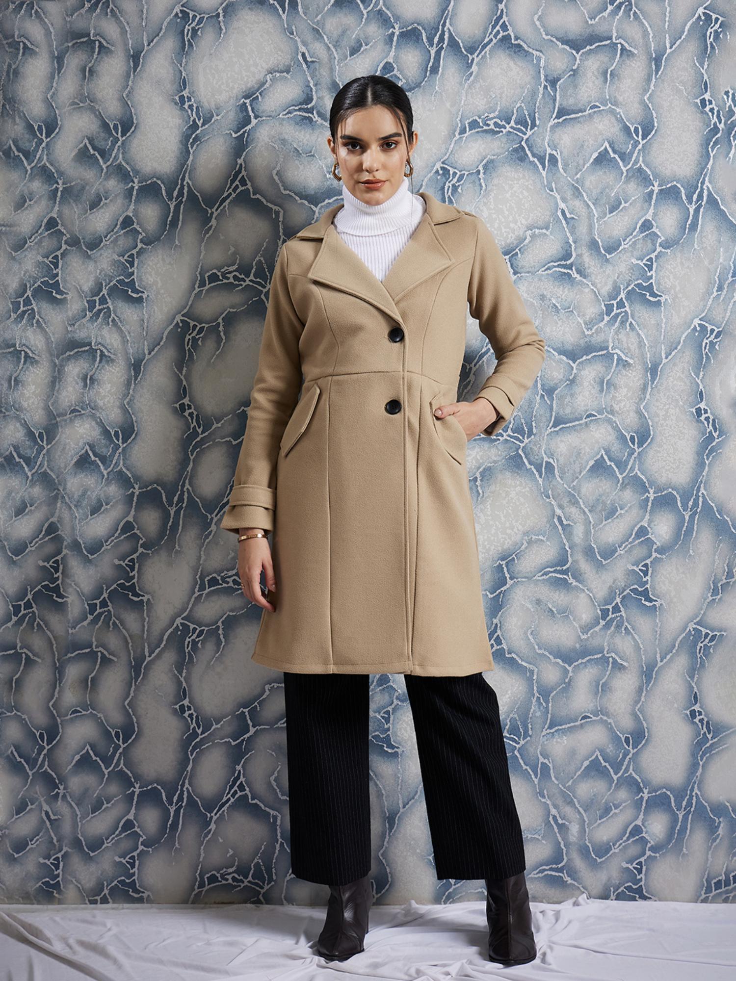 aarein Beige Long Sleeves Solid Woolen Casual Regular Fit Overcoat-picture-44