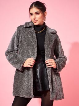 AAREIN - Black Long Sleeves Solid Woolen Casual Regular Fit Winter coat