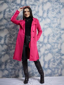 AAREIN - Fuchsia Long Sleeves Solid Suede Casual Regular Fit Overcoat with Belt