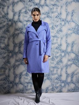 AAREIN - Cobalt blue Long Sleeves Solid Suede Casual Regular Fit Overcoat with Belt