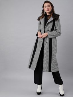 AAREIN - Black Long Sleeves Checked Woolen Formal Regular Fit Overcoat