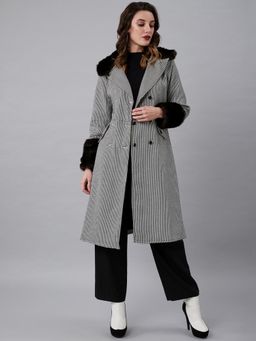 AAREIN - Black Long Sleeves Checked Woolen Formal Regular Fit Overcoat