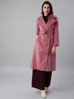 AAREIN - Pink Long Sleeves Solid Woolen Formal Regular Fit Overcoat with Belt