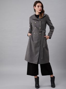 AAREIN - Grey Long Sleeves Solid Woolen Formal Regular Fit Overcoat