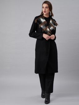 AAREIN - Black Long Sleeves Solid Woolen Formal Regular Fit Overcoat