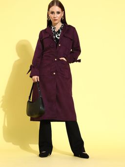 AAREIN - Purple Long Sleeves Solid Suede Casual Regular Fit Overcoat