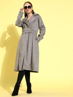 AAREIN - Grey Long Sleeves Solid Suede Casual Regular Fit Overcoat