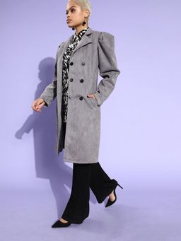 AAREIN - Grey Long Sleeves Solid Suede Casual Regular Fit Overcoat