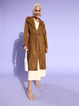 AAREIN - Brown Long Sleeves Solid Suede Casual Regular Fit Overcoat