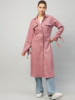 AAREIN - Pink Long Sleeves Solid Suede Casual Regular Fit Overcoat