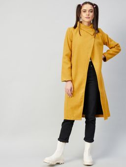 AAREIN - Mustard Long Sleeves Solid Woolen Casual Regular Fit Overcoat