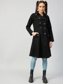 AAREIN - Black Long Sleeves Textured Woolen Casual Regular Fit Overcoat