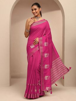 Libas - Women Magenta Silk Blend Woven Saree and Unstitched Blouse Piece