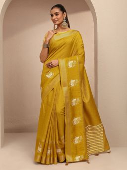 Libas - Women Mustard Silk Blend Woven Saree and Unstitched Blouse Piece