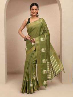 Libas - Women Green Silk Blend Woven Saree and Unstitched Blouse Piece