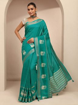 Libas - Women Blue Silk Blend Woven Saree and Unstitched Blouse Piece