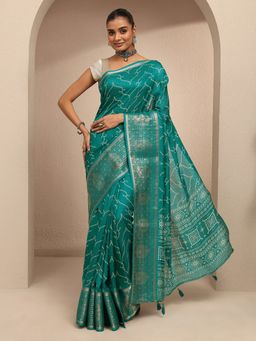 Libas - Women Blue Silk Blend Printed Saree and Unstitched Blouse Piece