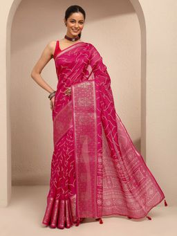 Libas - Women Red Silk Blend Printed Saree and Unstitched Blouse Piece