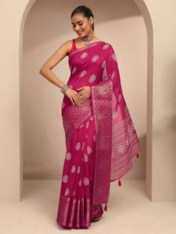 Libas - Women Pink Silk Blend Printed Saree and Unstitched Blouse Piece