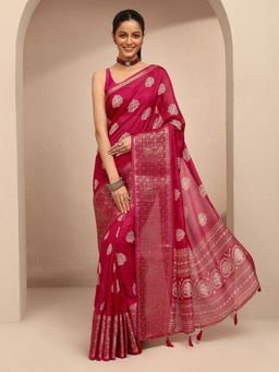 Libas - Women Red Silk Blend Printed Saree and Unstitched Blouse Piece