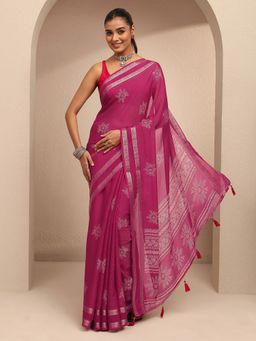 Libas - Women Pink Silk Blend Printed Saree and Unstitched Blouse Piece
