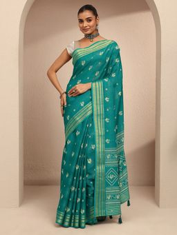 Libas - Women Blue Silk Blend Printed Saree and Unstitched Blouse Piece