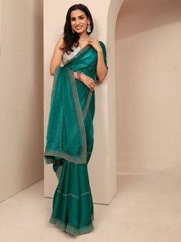 Libas - Women Green Silk Blend Embellished Saree and Unstitched Blouse Piece