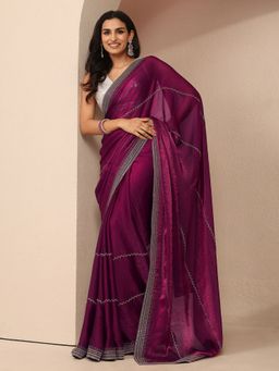 Libas - Women Magenta Silk Blend Embellished Saree and Unstitched Blouse Piece