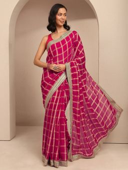 Libas - Women Pink Silk Blend Woven Saree and Unstitched Blouse Piece
