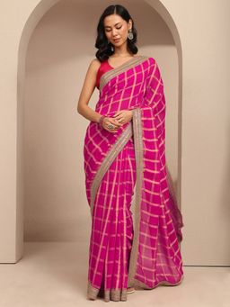Libas - Women Pink Silk Blend Woven Saree and Unstitched Blouse Piece