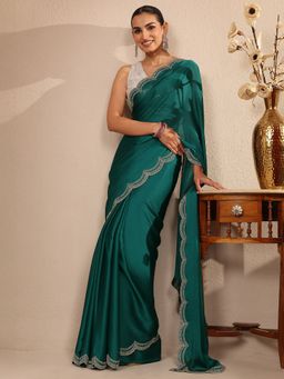 Libas - Women Blue Silk Blend Embellished Saree and Unstitched Blouse Piece